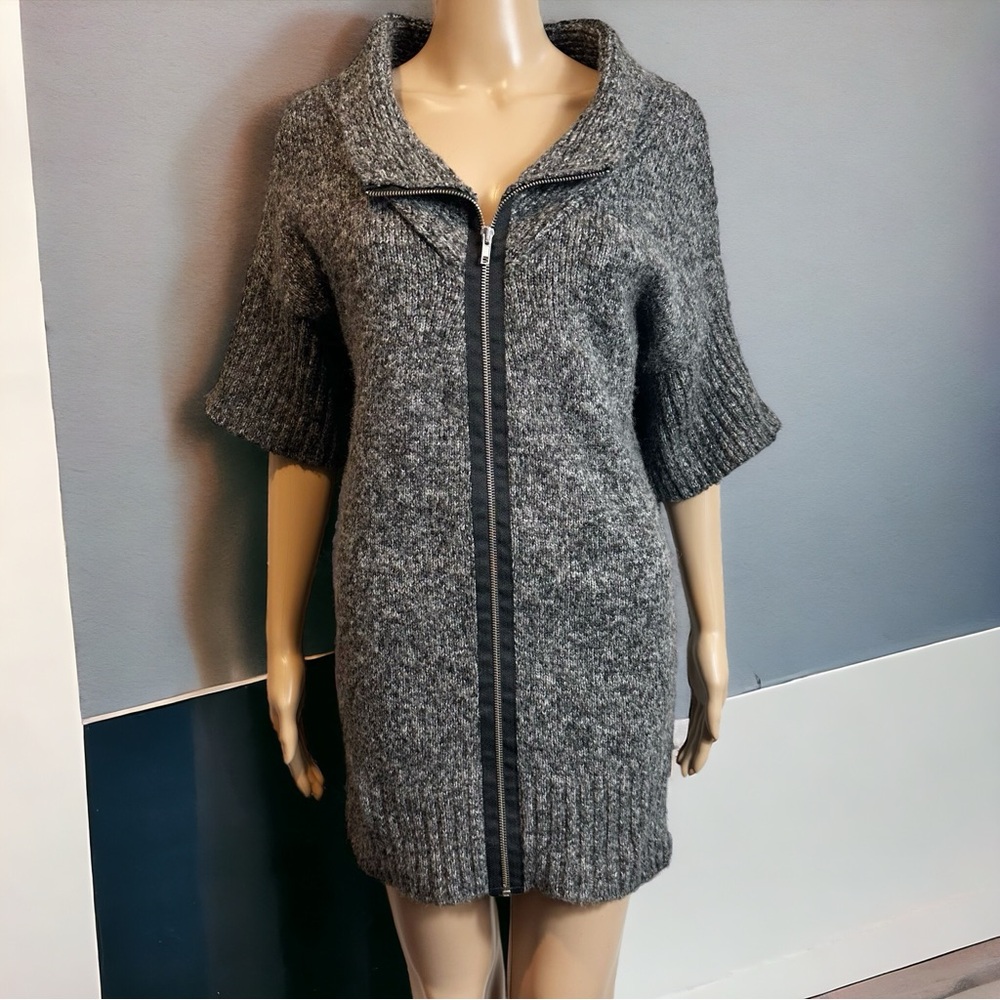 Zara Wool Blend Short Sleeve Zip Front Knit Sweater Dress